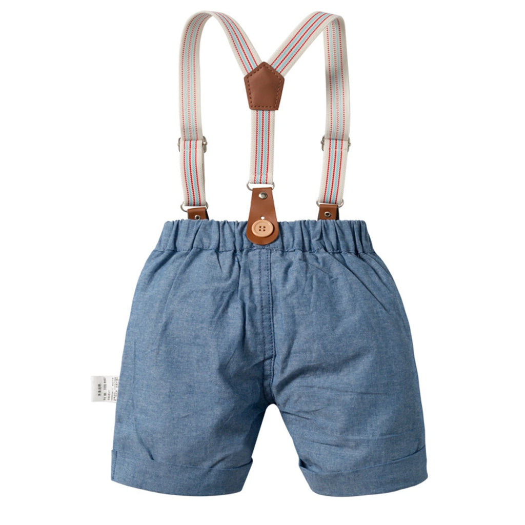 Summer Toddler Kid Boys Long Sleeve Tops Suspender Pants Suit Long Sleeve Lapel Button Romper Shirt Gentleman Clothes