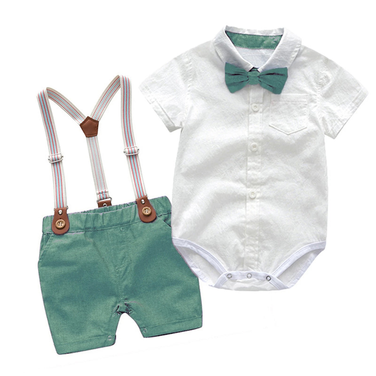 Summer Toddler Kid Boys Long Sleeve Tops Suspender Pants Suit Long Sleeve Lapel Button Romper Shirt Gentleman Clothes