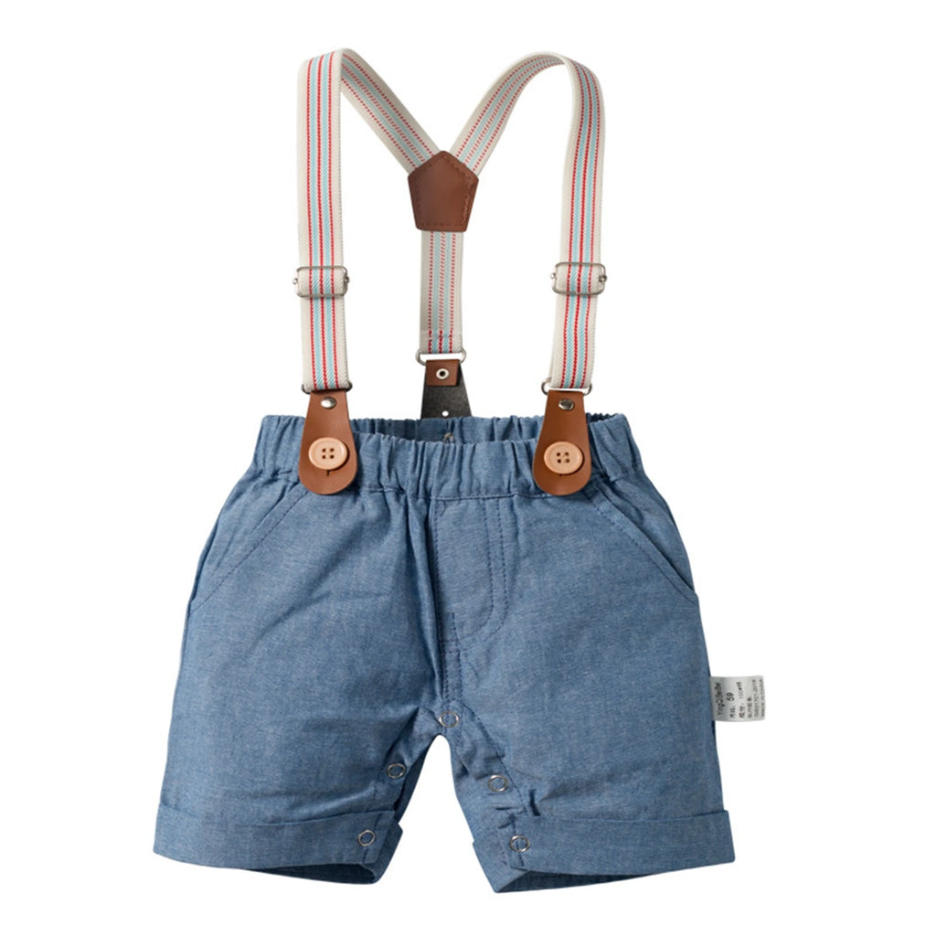 Summer Toddler Kid Boys Long Sleeve Tops Suspender Pants Suit Long Sleeve Lapel Button Romper Shirt Gentleman Clothes
