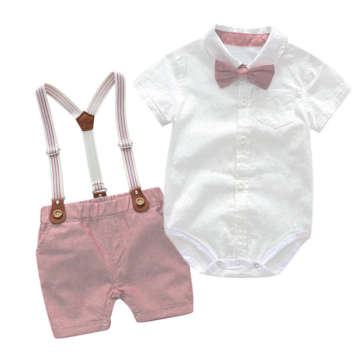 Summer Toddler Kid Boys Long Sleeve Tops Suspender Pants Suit Long Sleeve Lapel Button Romper Shirt Gentleman Clothes