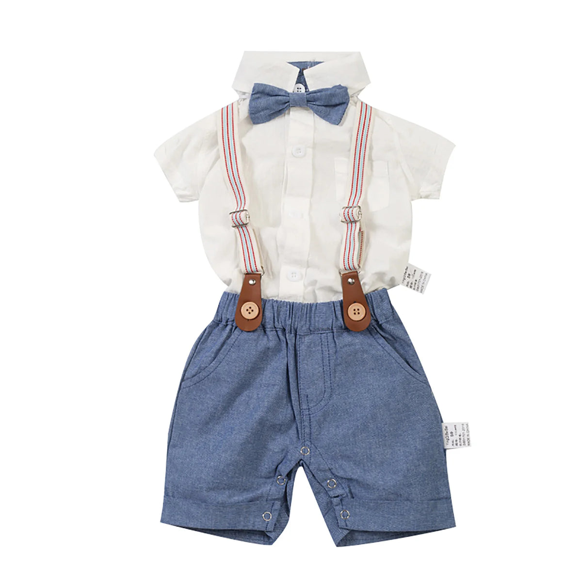 Summer Toddler Kid Boys Long Sleeve Tops Suspender Pants Suit Long Sleeve Lapel Button Romper Shirt Gentleman Clothes