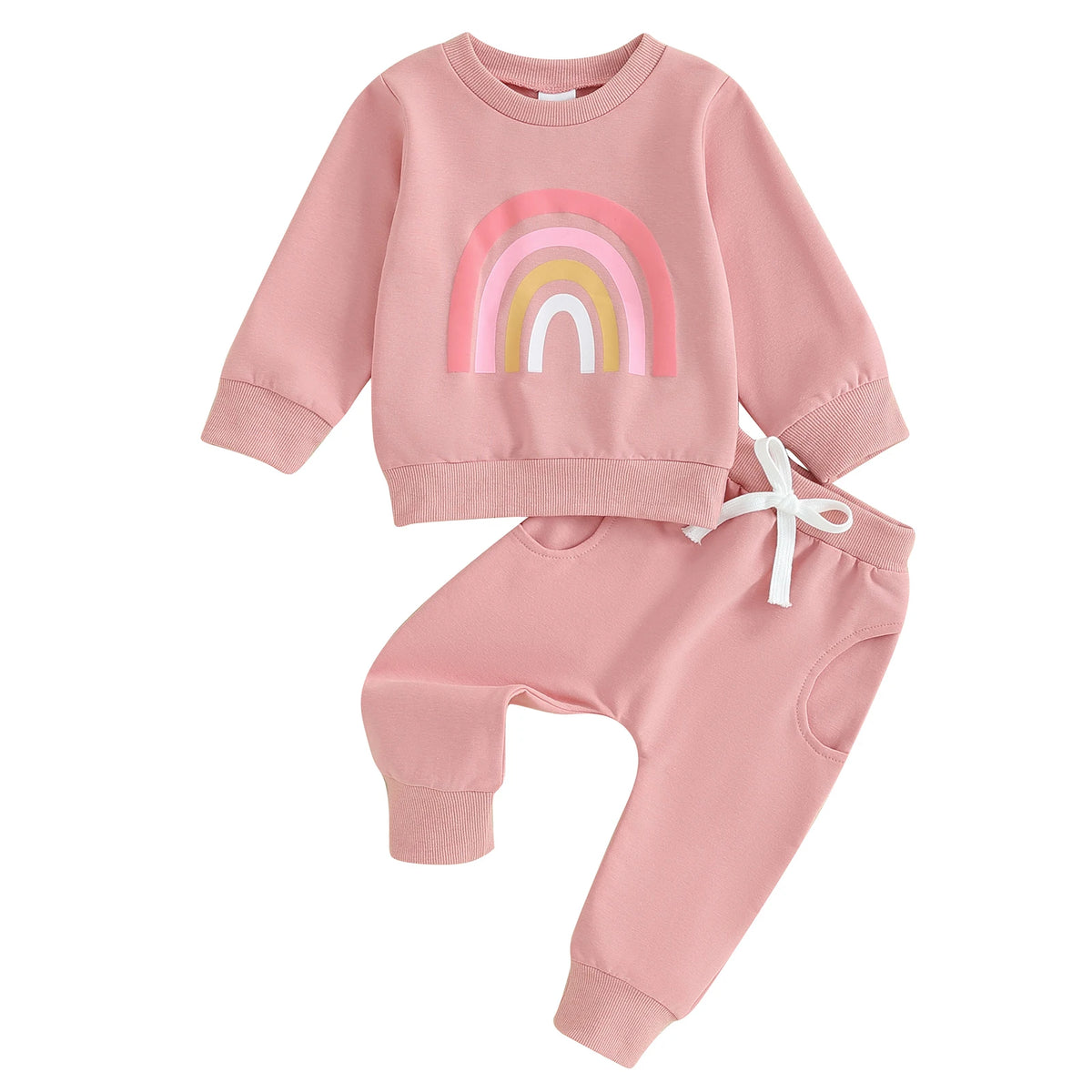 Spring Toddler Baby Girls Fall Outfits Long Sleeve Rainbow Print Sweatshirt + Pants Clothes Autumn Set