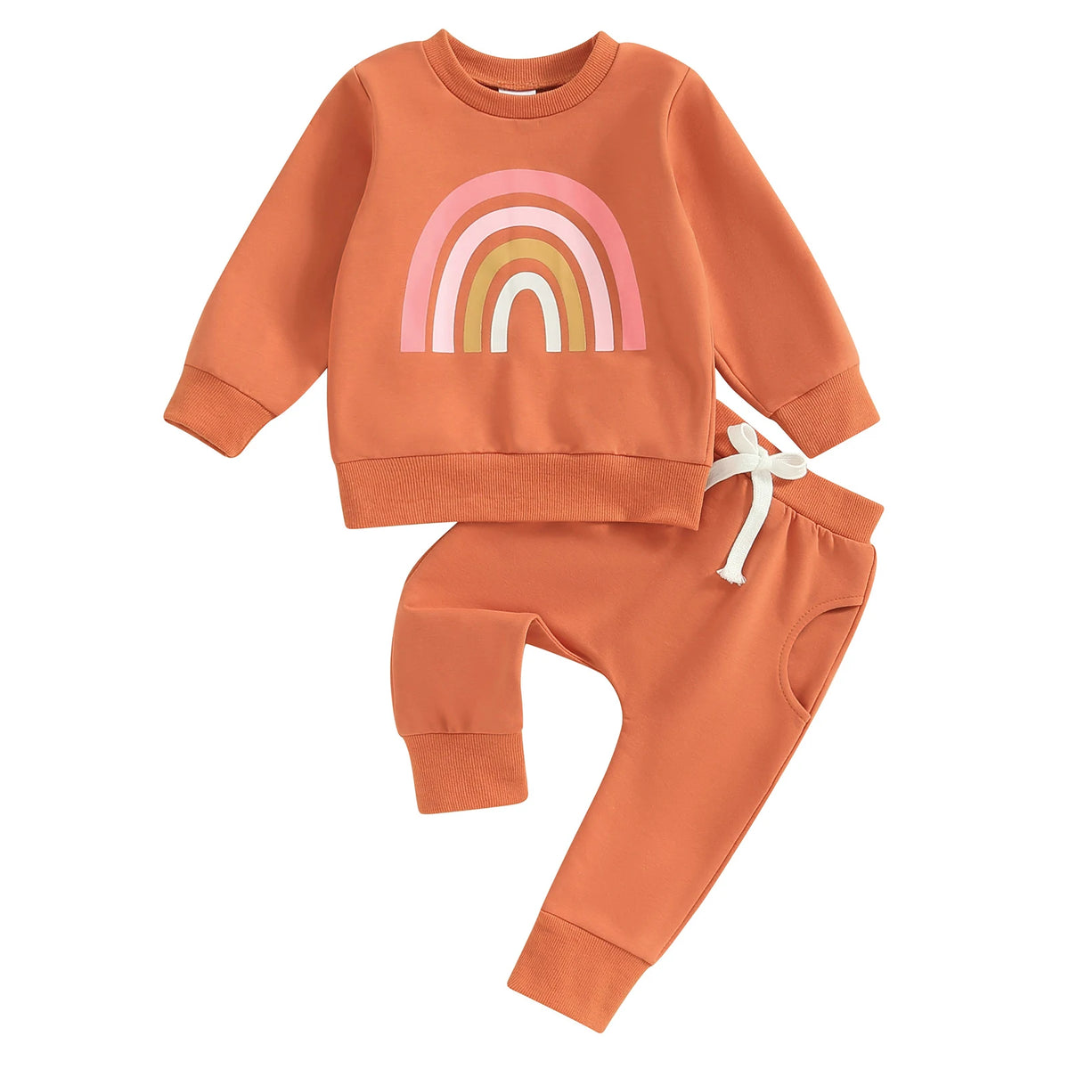 Spring Toddler Baby Girls Fall Outfits Long Sleeve Rainbow Print Sweatshirt + Pants Clothes Autumn Set