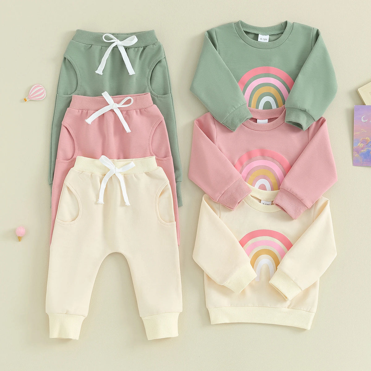Spring Toddler Baby Girls Fall Outfits Long Sleeve Rainbow Print Sweatshirt + Pants Clothes Autumn Set