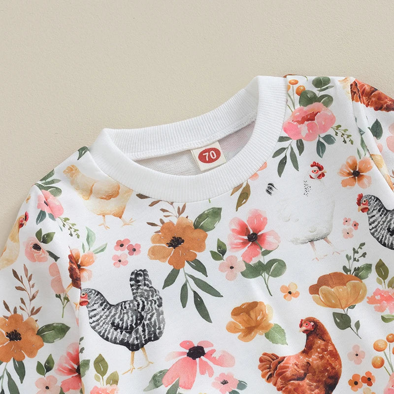 Autumn Toddler Baby Girl Fall Clothes Set Flower Print Long Sleeve Tops Elastic Waist Pants Outfit Clothes