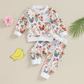 Autumn Toddler Baby Girl Fall Clothes Set Flower Print Long Sleeve Tops Elastic Waist Pants Outfit Clothes