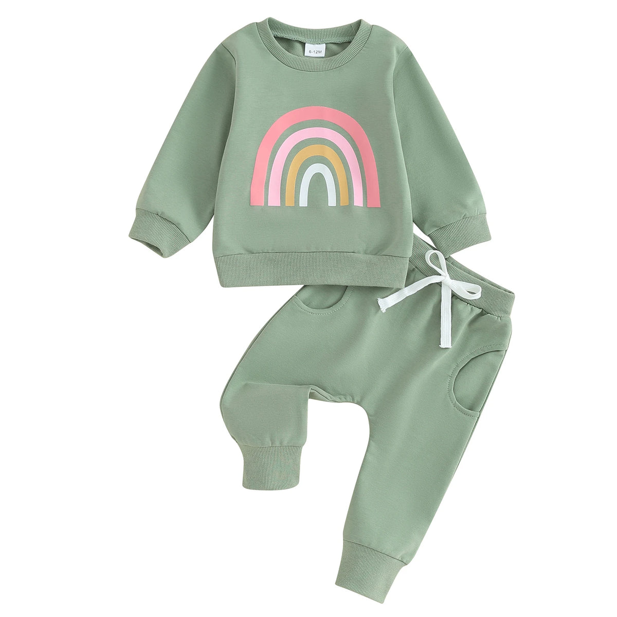 Spring Toddler Baby Girls Fall Outfits Long Sleeve Rainbow Print Sweatshirt + Pants Clothes Autumn Set