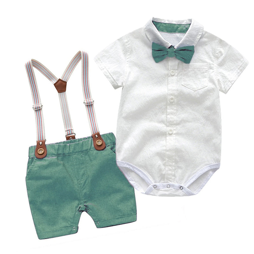 Summer Toddler Kid Boys Long Sleeve Tops Suspender Pants Suit Long Sleeve Lapel Button Romper Shirt Gentleman Clothes