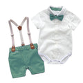 Summer Toddler Kid Boys Long Sleeve Tops Suspender Pants Suit Long Sleeve Lapel Button Romper Shirt Gentleman Clothes